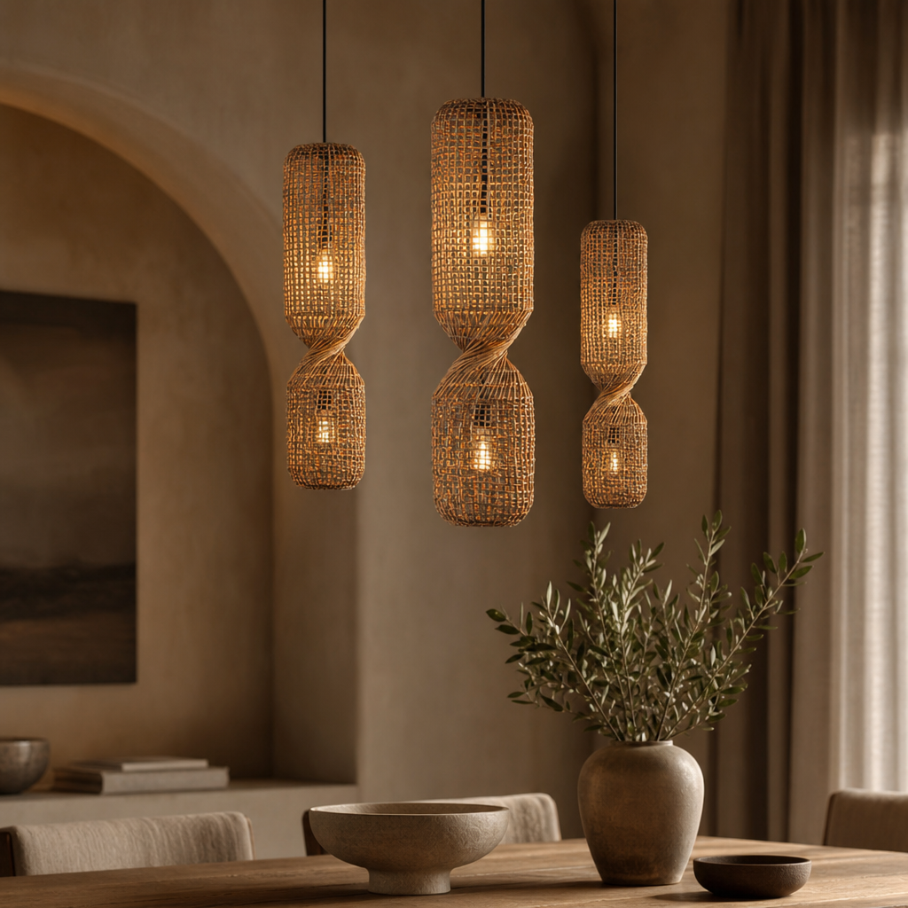 Vintage Rattan Pendant Chandelier