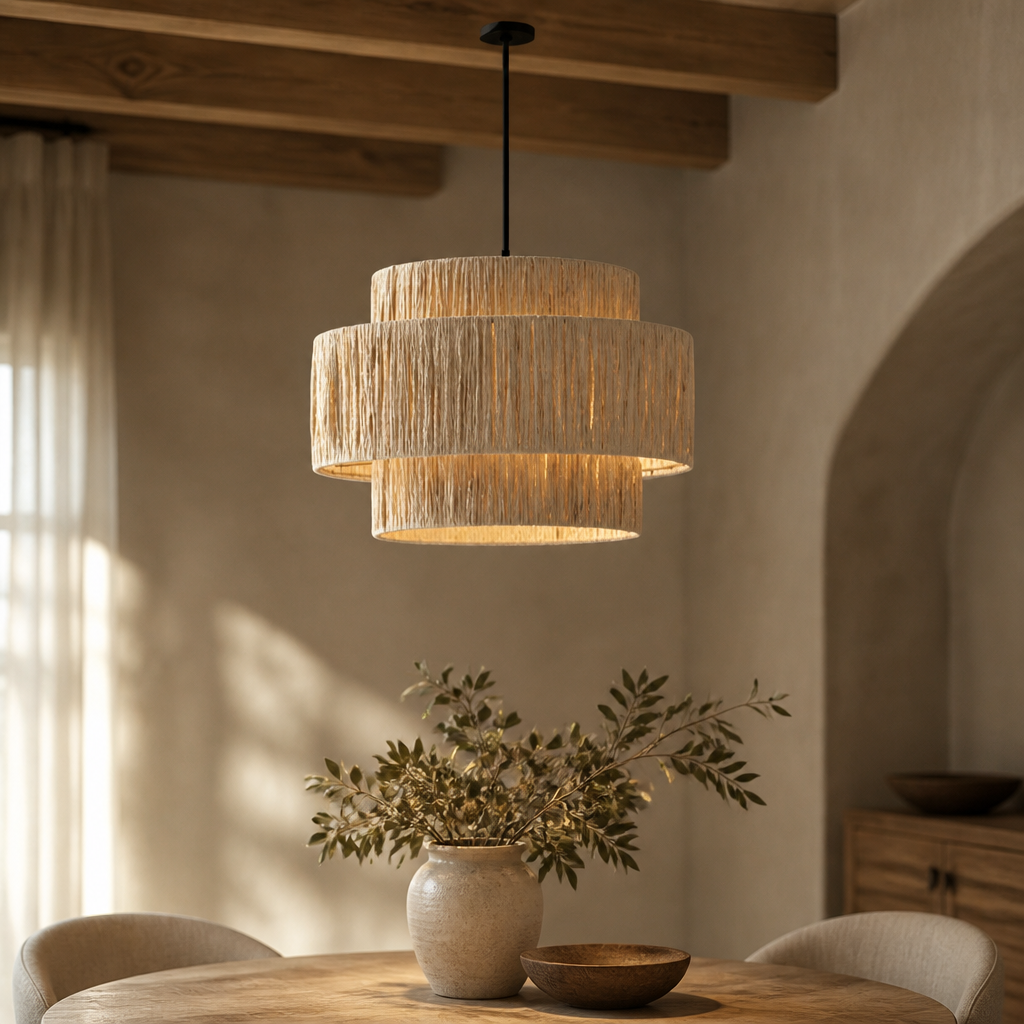 Japanese Rattan Pendant Chandelier
