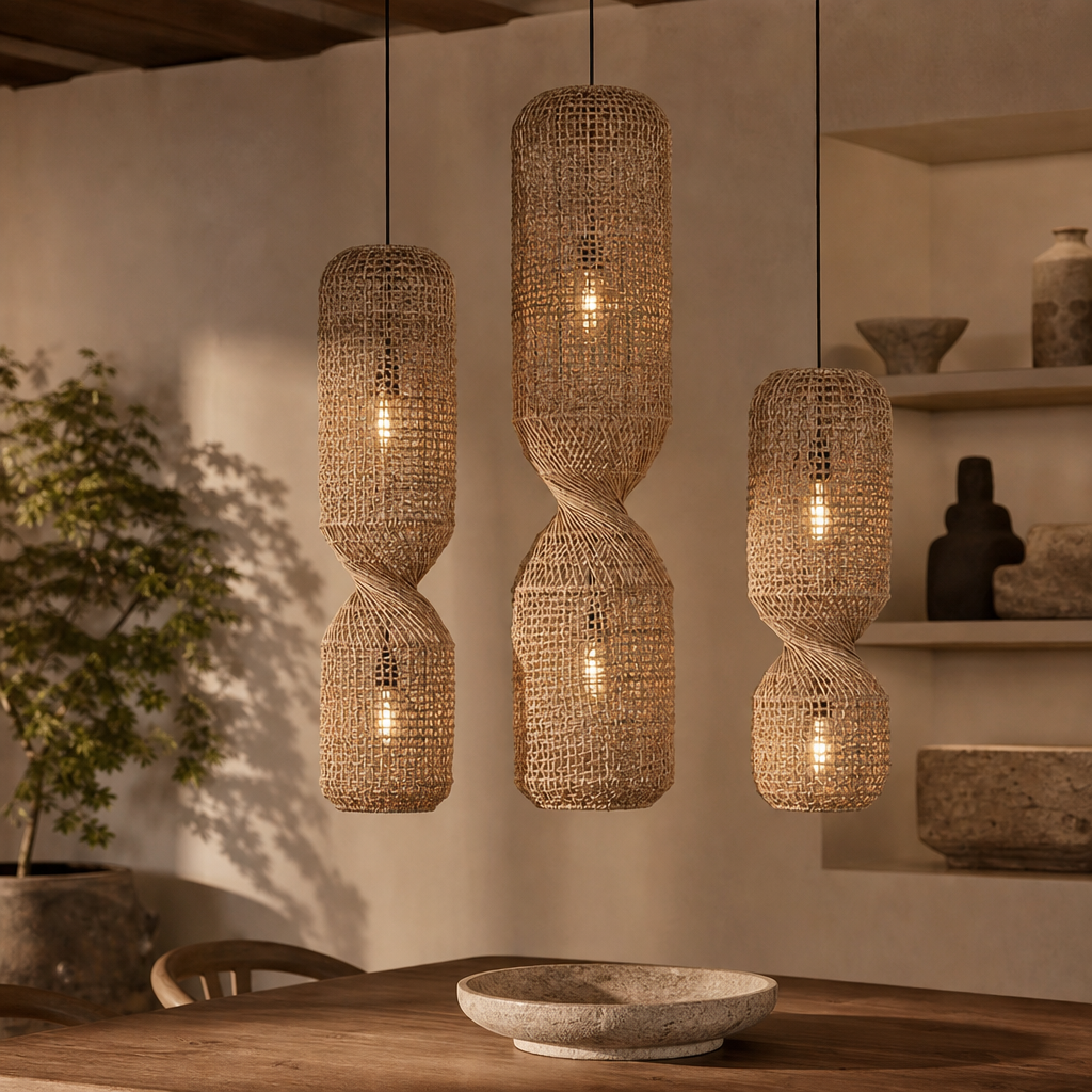 Vintage Rattan Pendant Chandelier