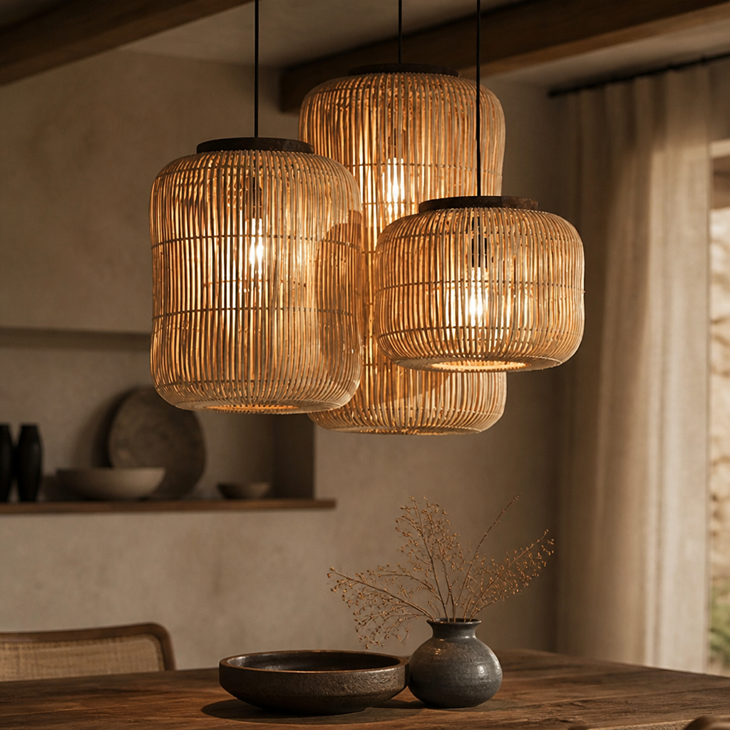 Wabi-Sabi Rattan Arc Pendant Lamp