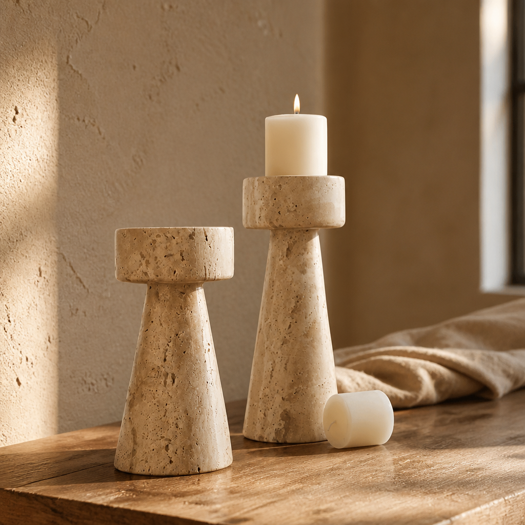 Vintage Travertine Candlestick