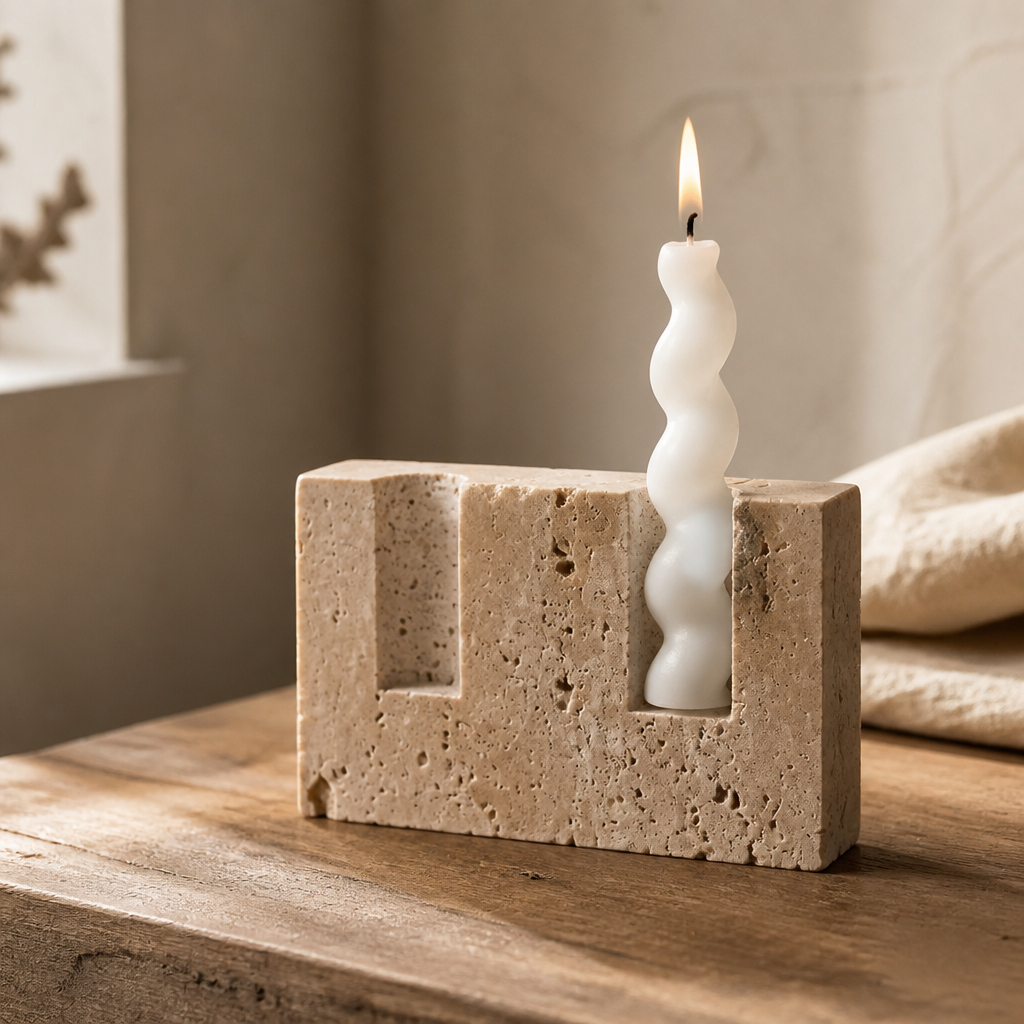 Vintage Travertine Candlestick