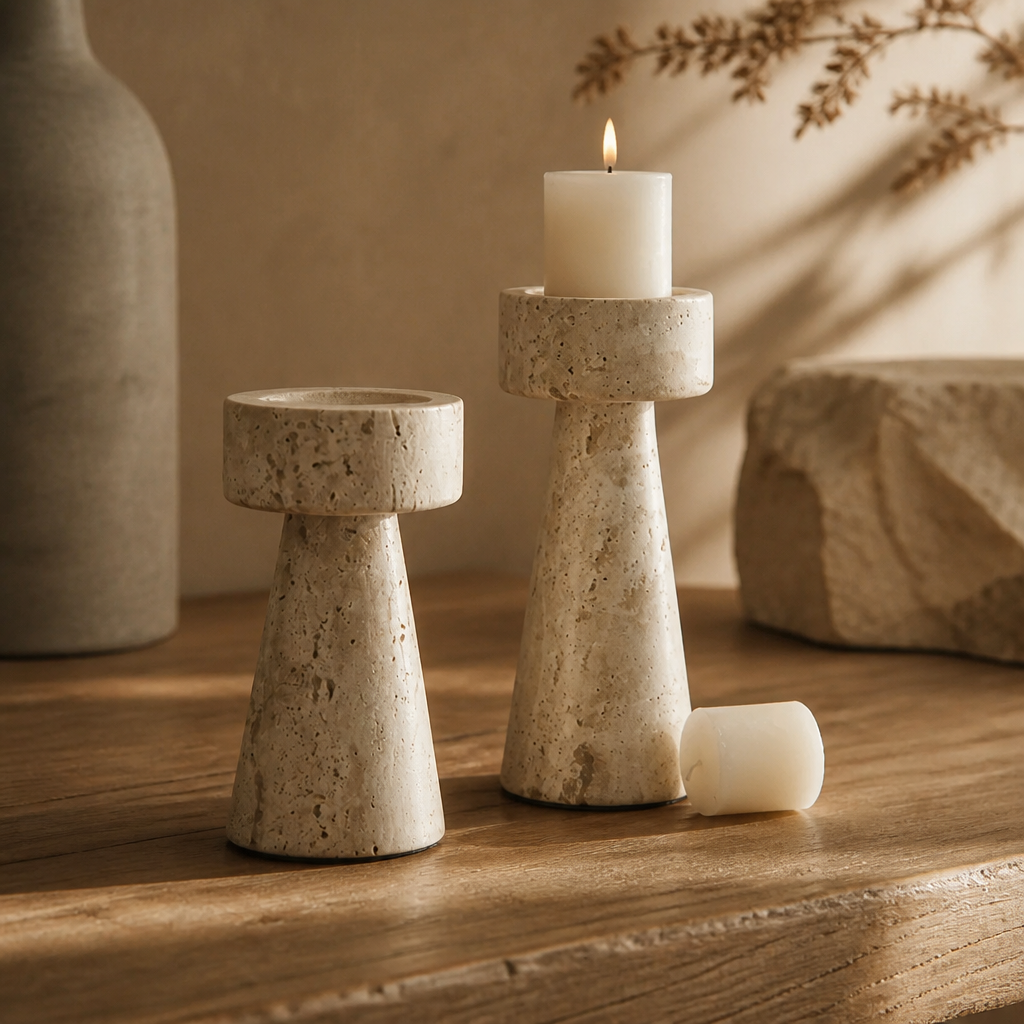Vintage Travertine Candlestick