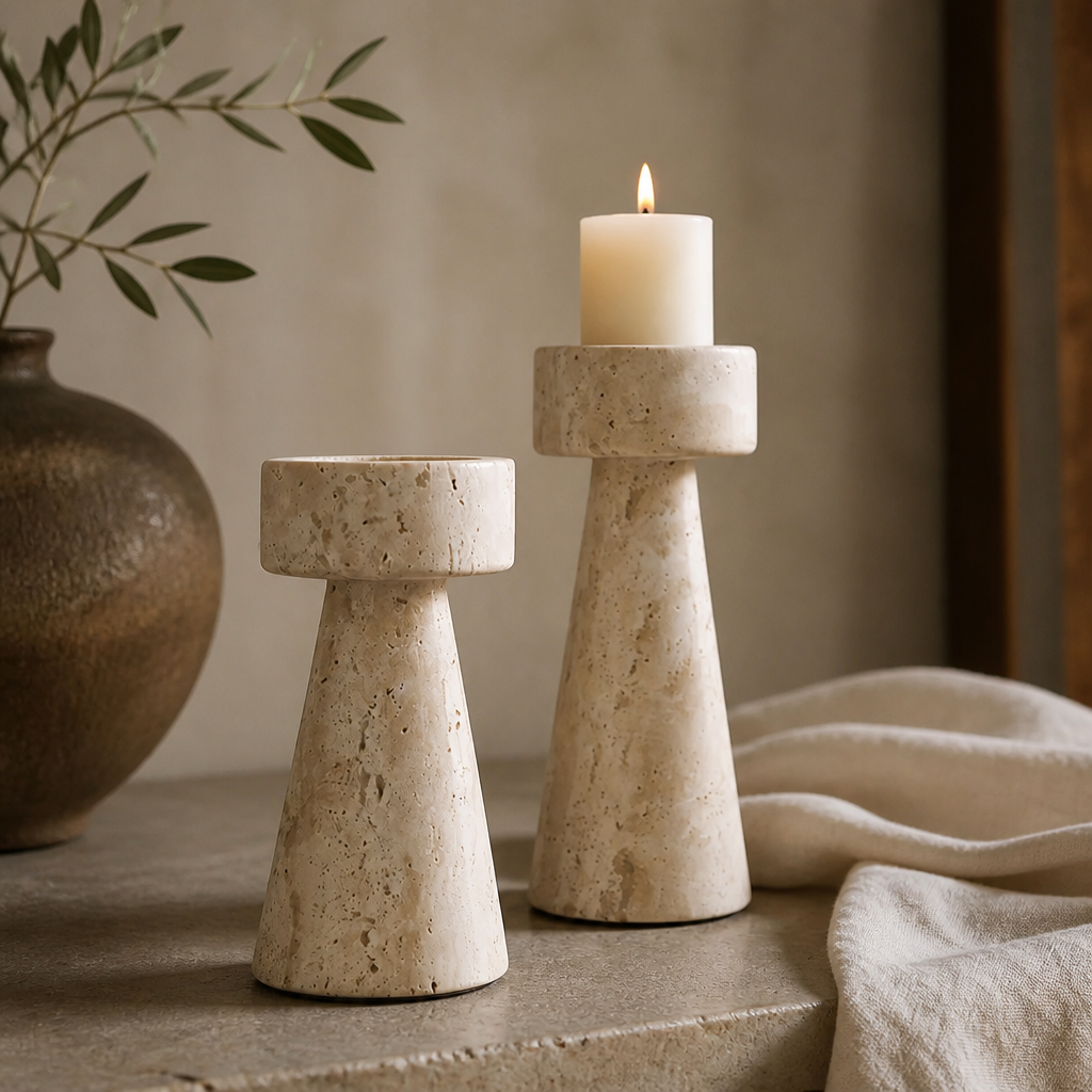Vintage Travertine Candlestick