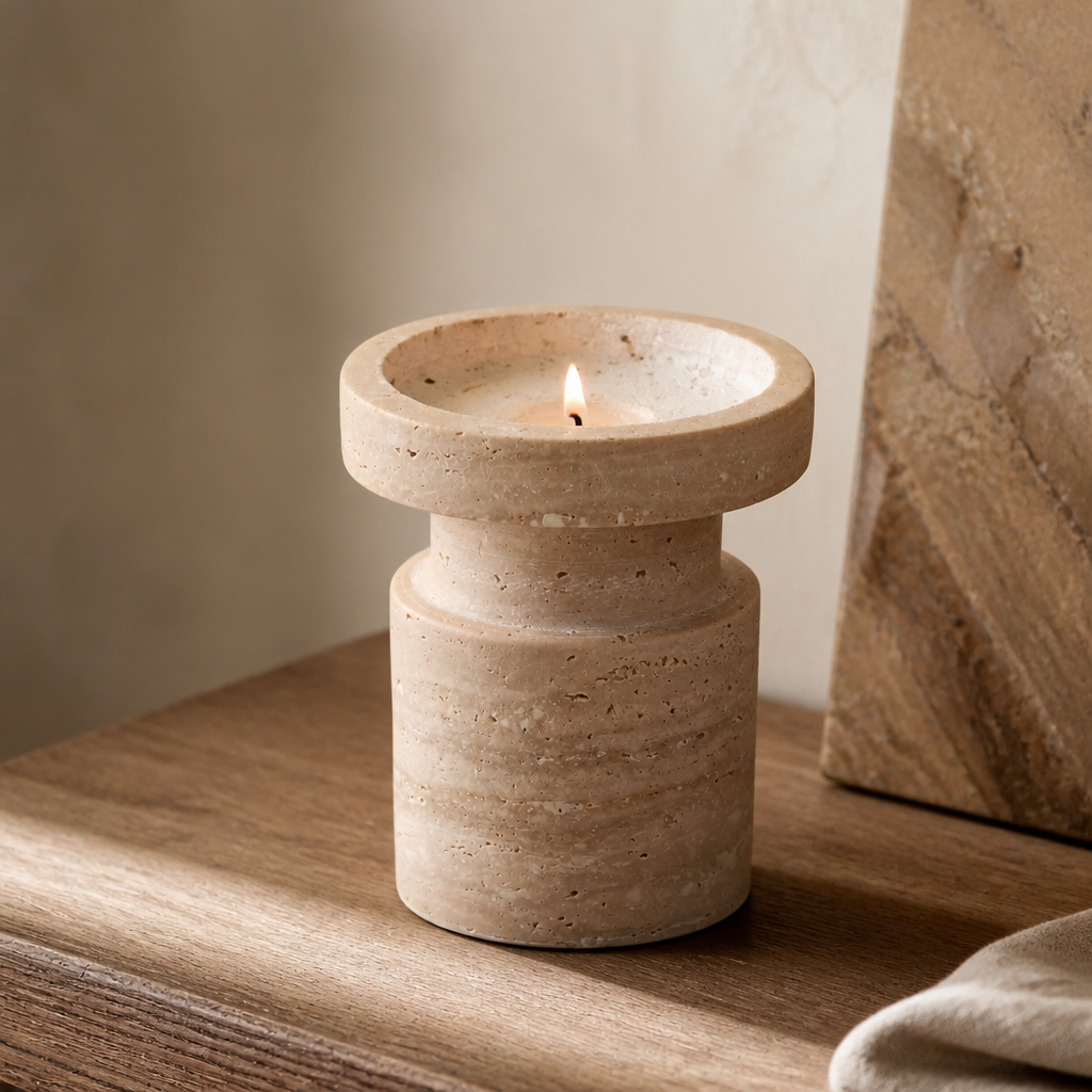 Retro Travertine Candlestick