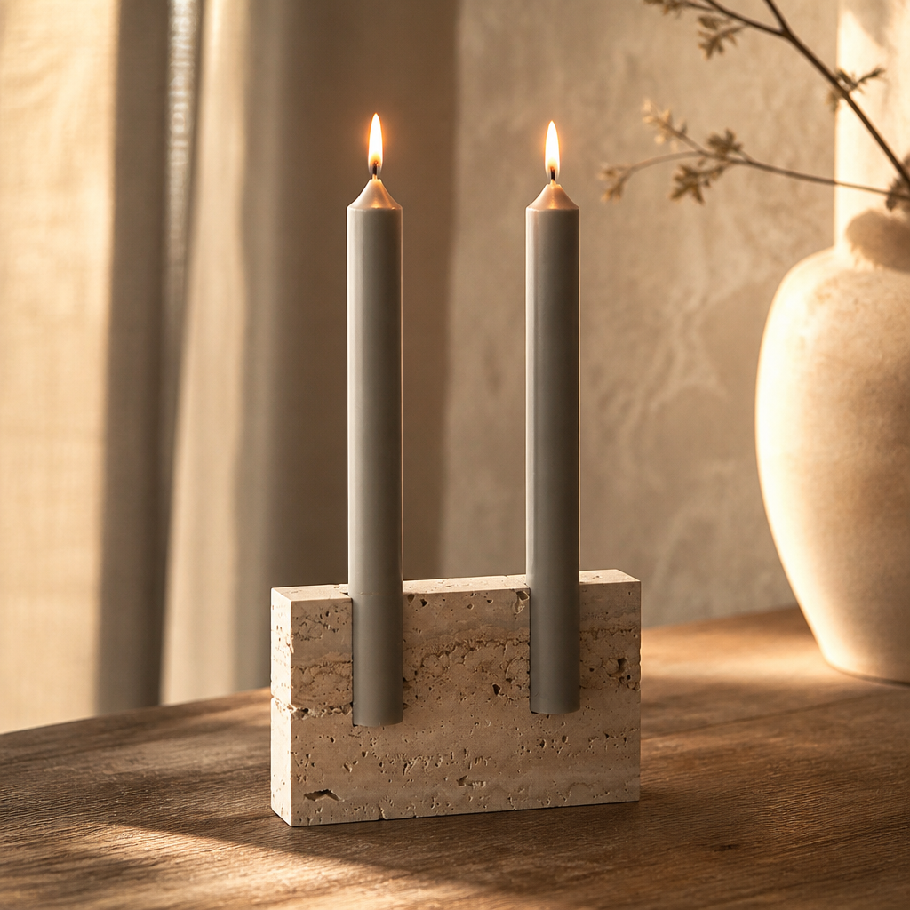 Vintage Travertine Candlestick