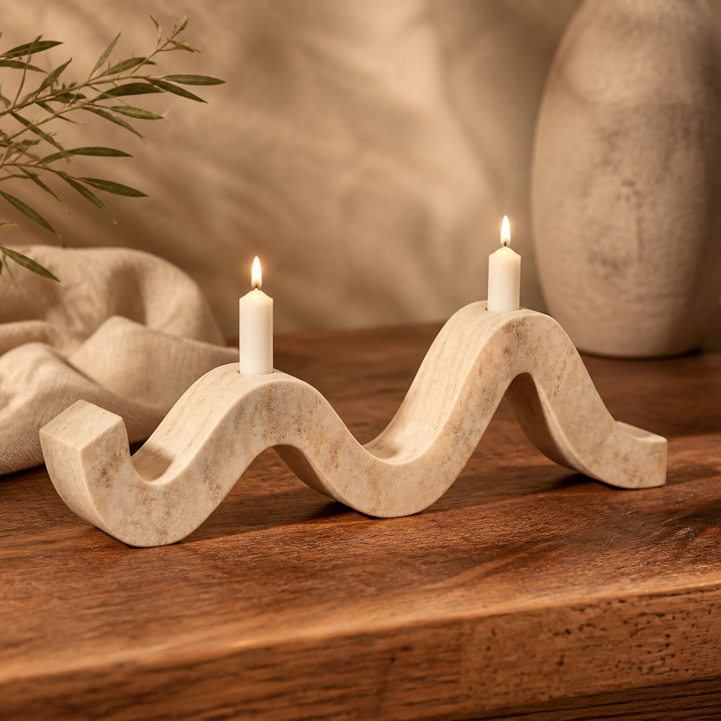 Vintage Travertine Candlestick