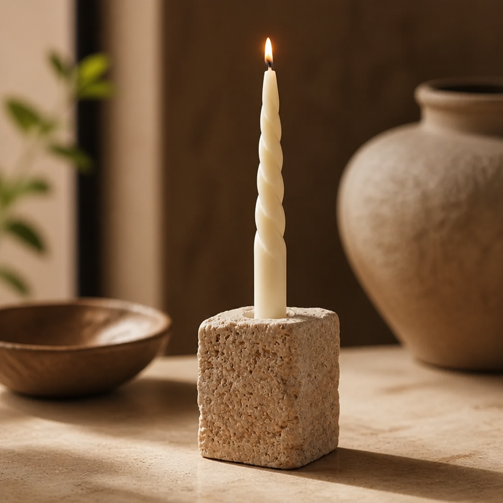 Vintage Travertine Candlestick