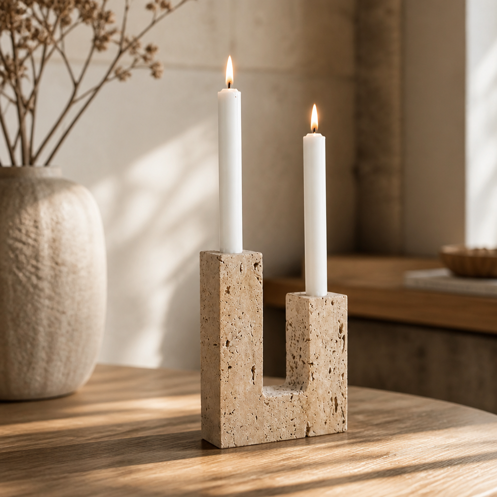 Minimalist Travertine Candle Holder