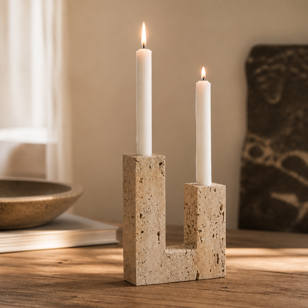 Minimalist Travertine Candle Holder