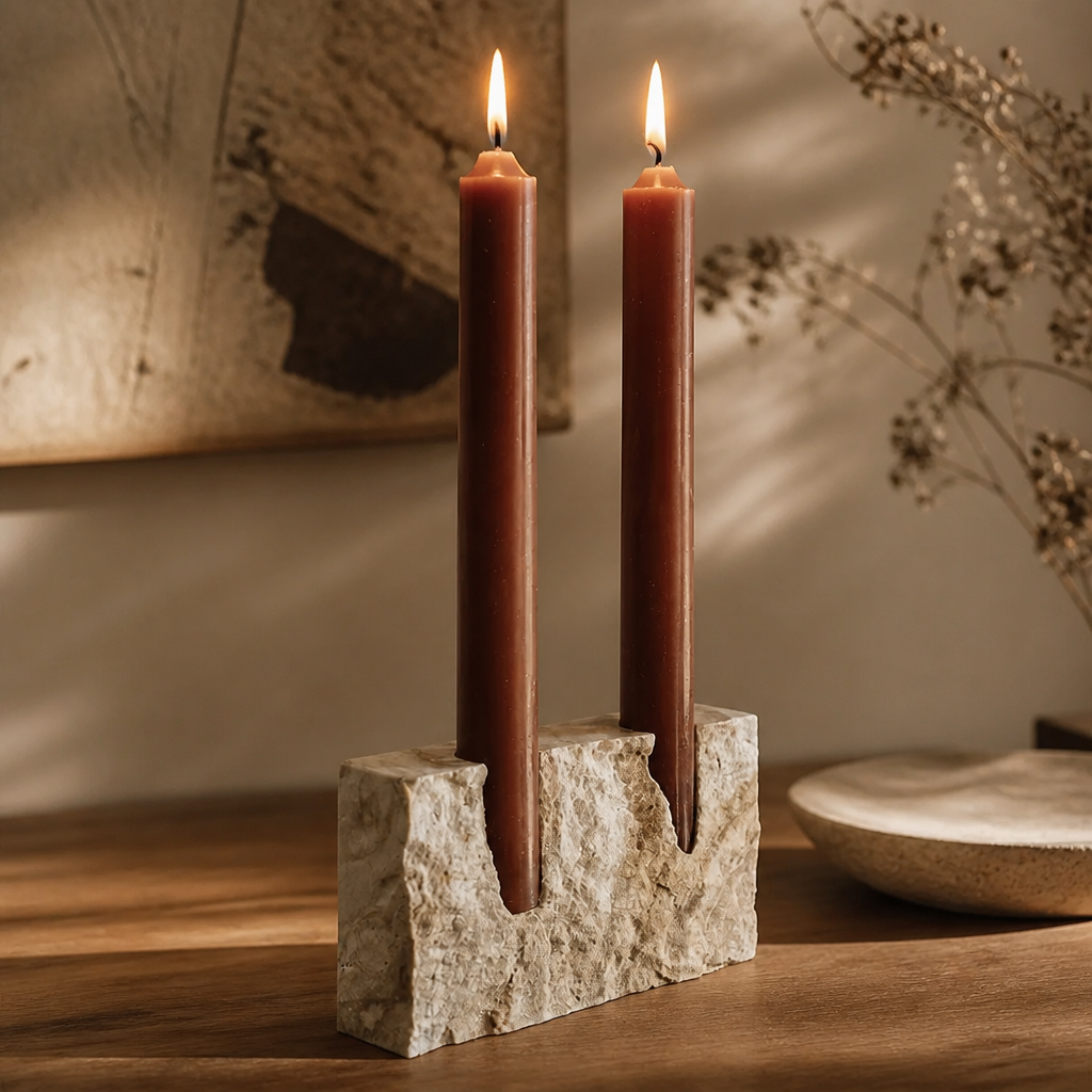 Vintage Travertine Candlestick