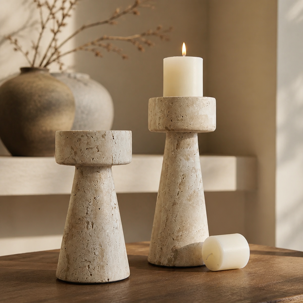 Vintage Travertine Candlestick