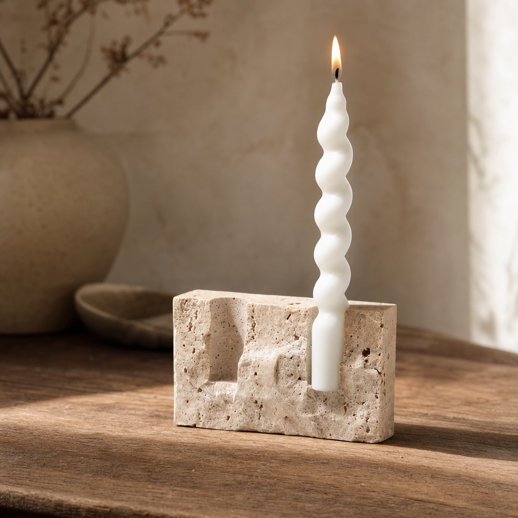 Vintage Travertine Candlestick