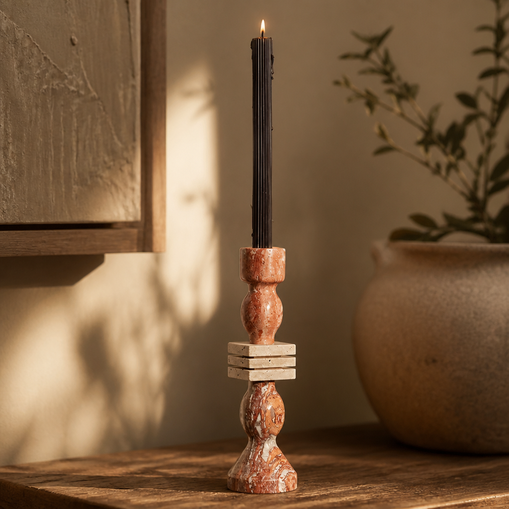 Vintage Travertine Candlestick