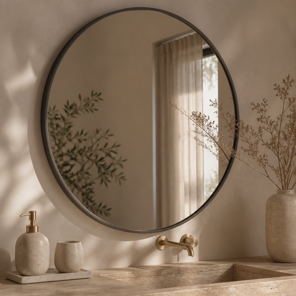 Round Metal-Framed Wall Mirror