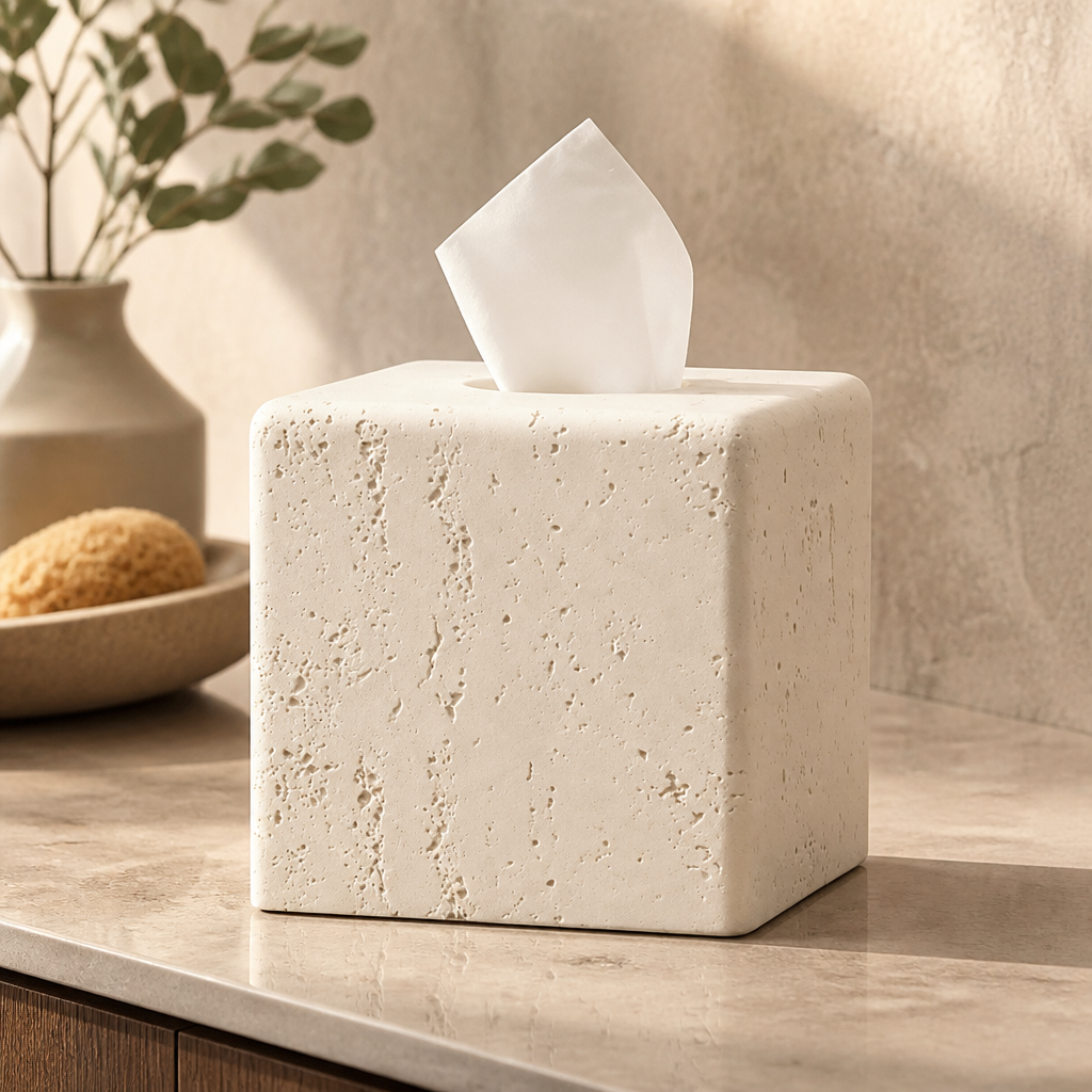 Square Travertine Tissue Box