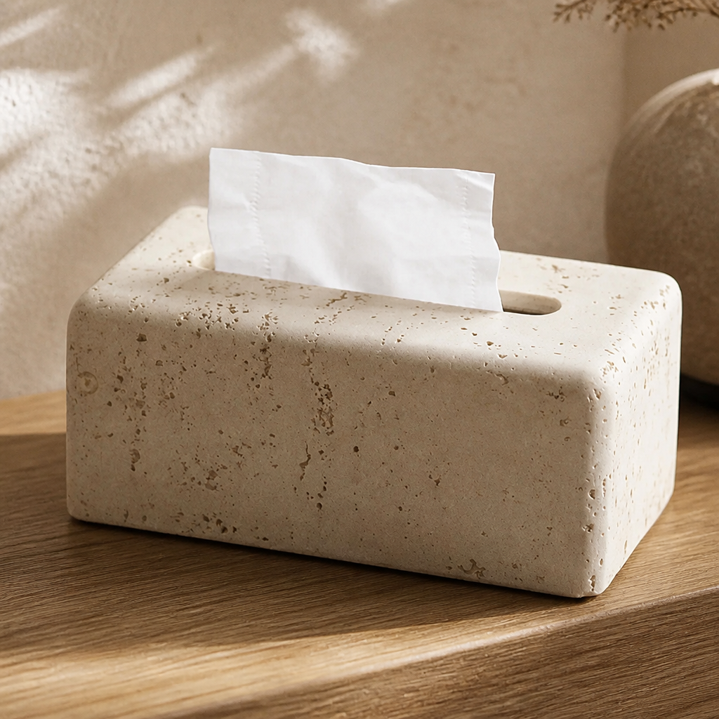Wabi-Sabi Travertine Tissue Box