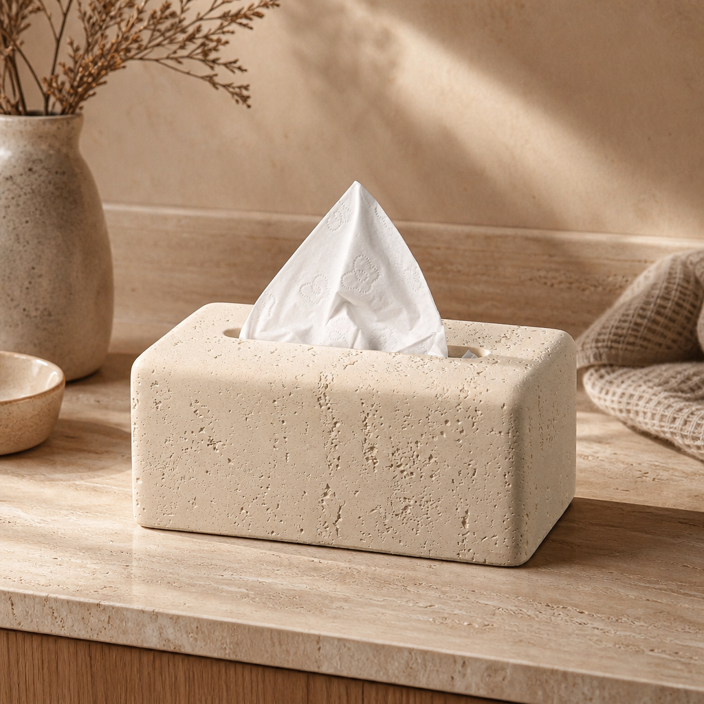 Rectangular Travertine Tissue Box