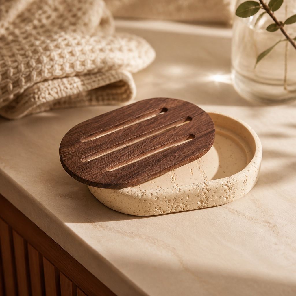 Draining Travertine Soap Dish