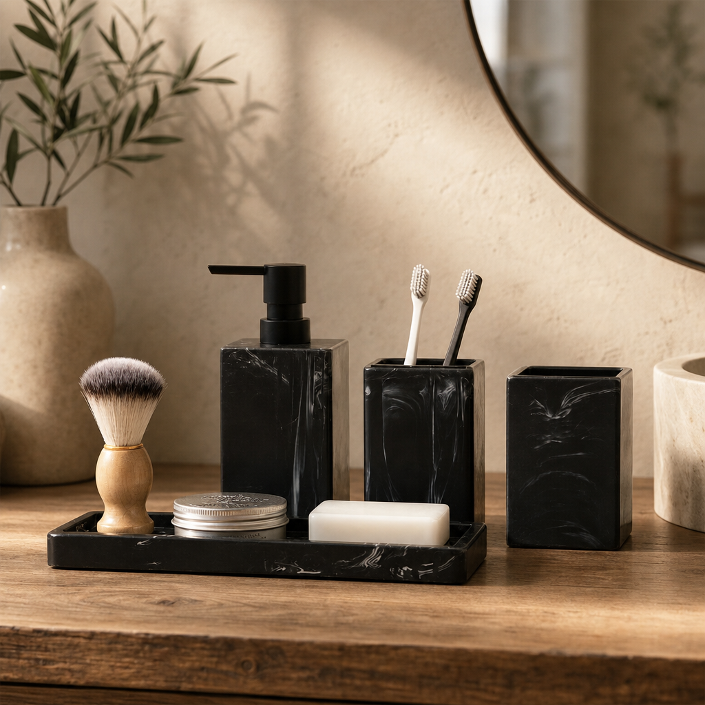 Marble-Pattern Bathroom Set