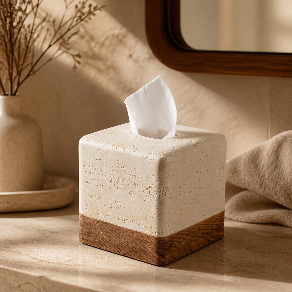 Wood-Grain Travertine Tissue Box