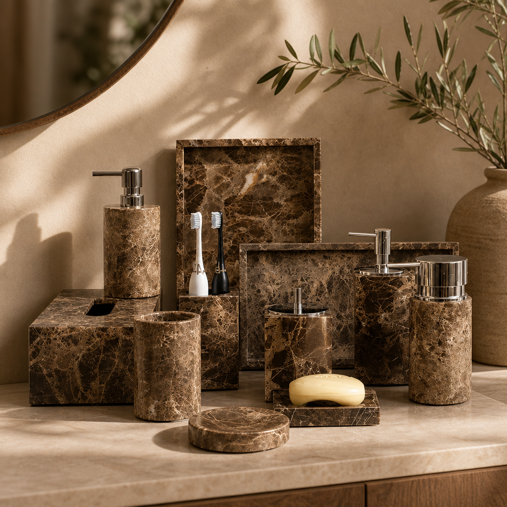Dark Brown Marble Bath Set