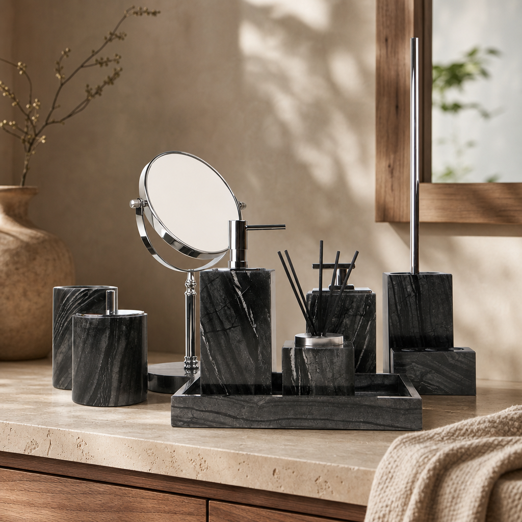 Black Marble Bath Accessory Set