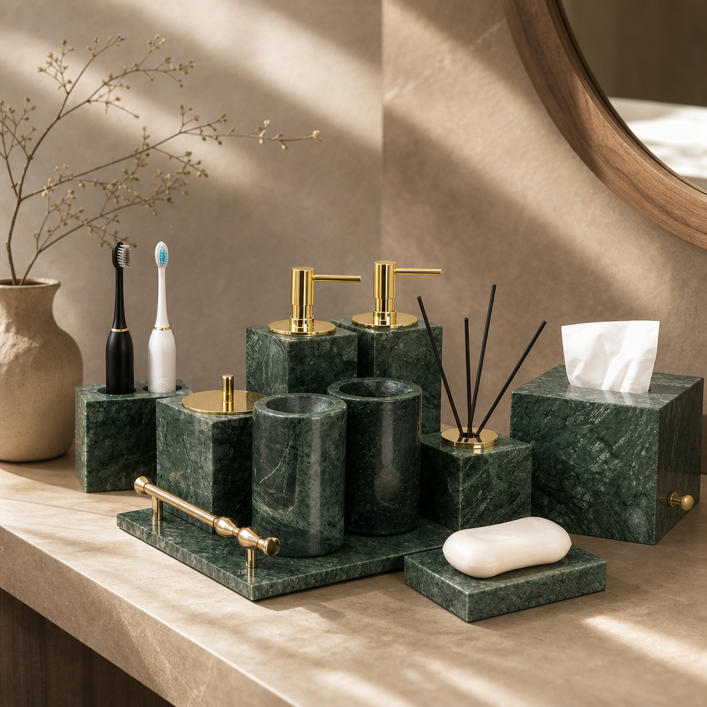 Indian Green Marble Bath Set