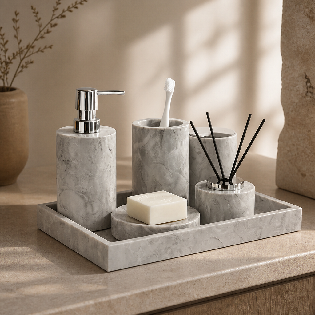 Marble Bathroom Accessory Set