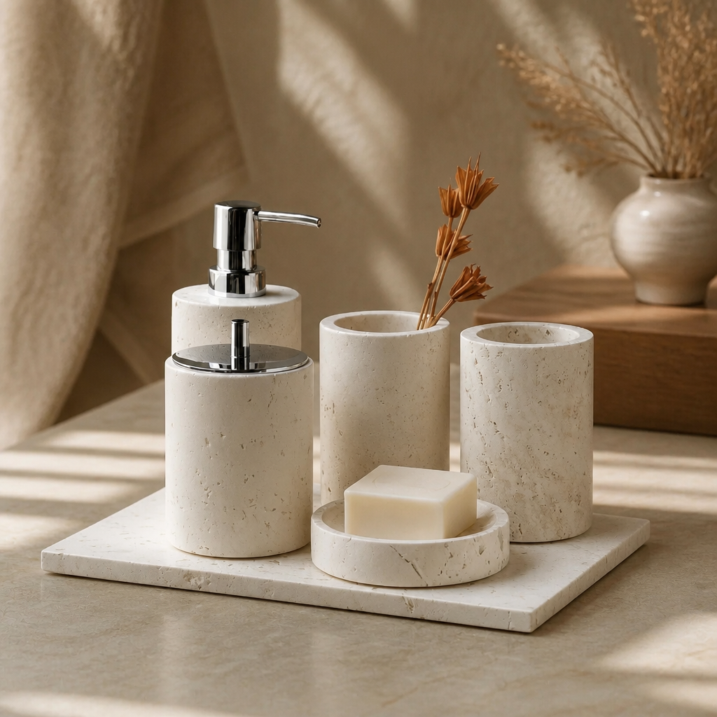 Beige Travertine Bath Set
