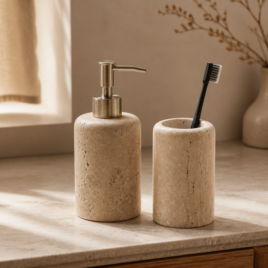 Nordic Travertine Bath Set