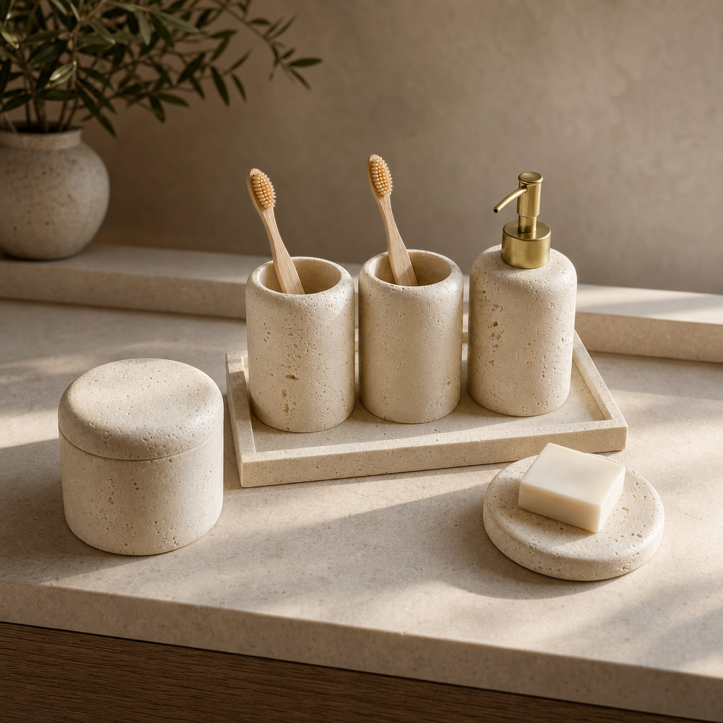 Travertine Bathroom Wash Set
