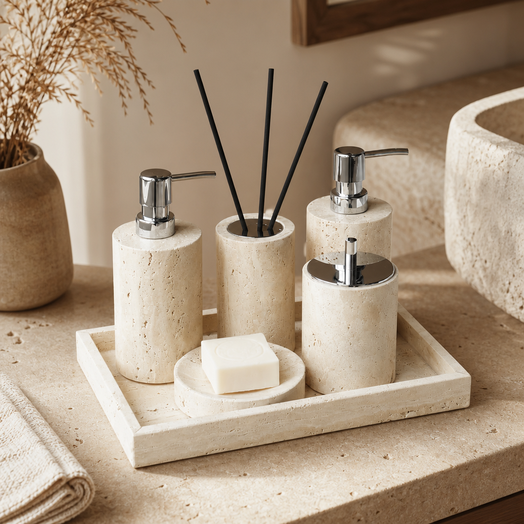 Beige Travertine Accessory Set