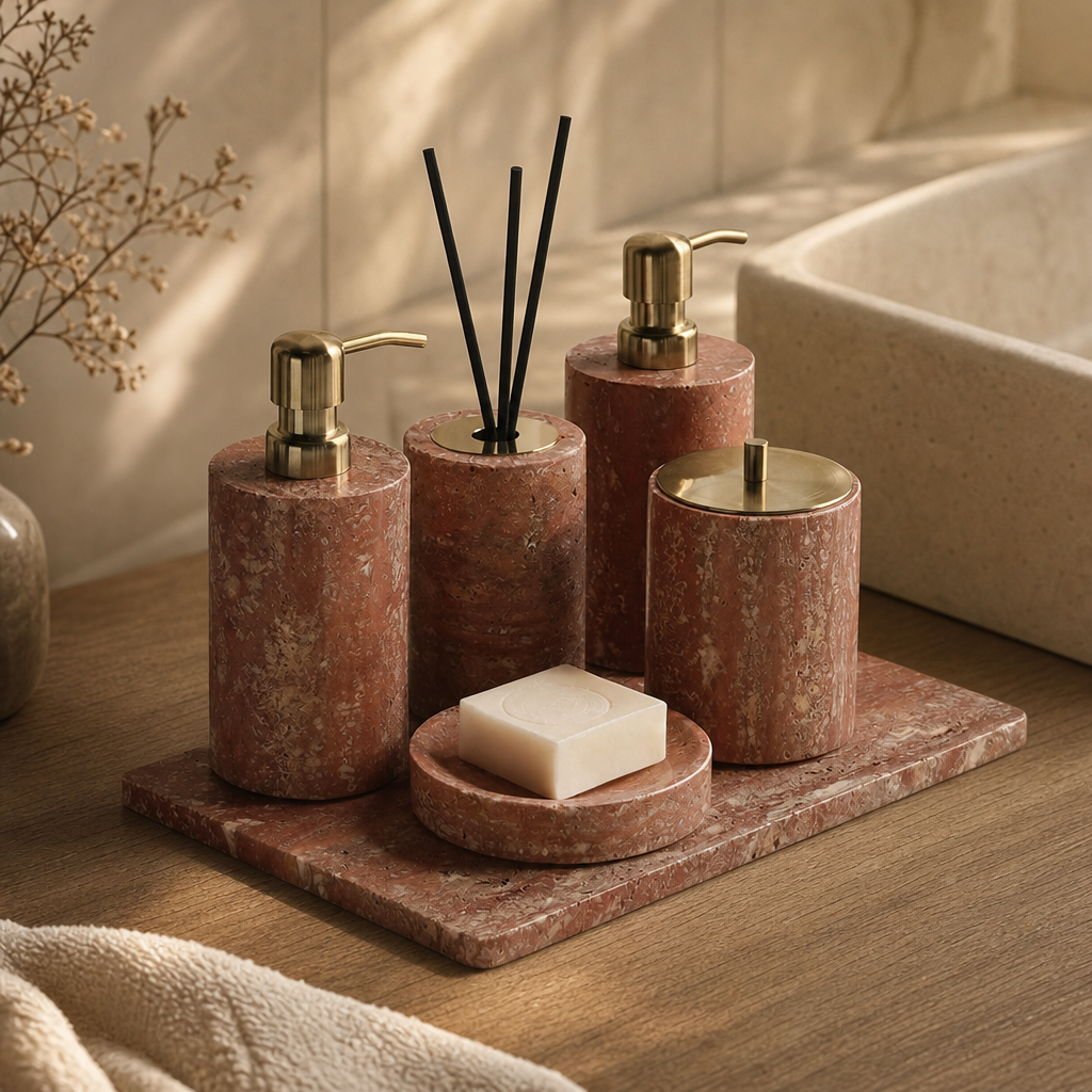 Red Travertine Bath Set