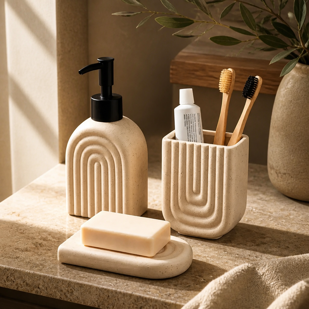 Embossed Ceramic Bath Set