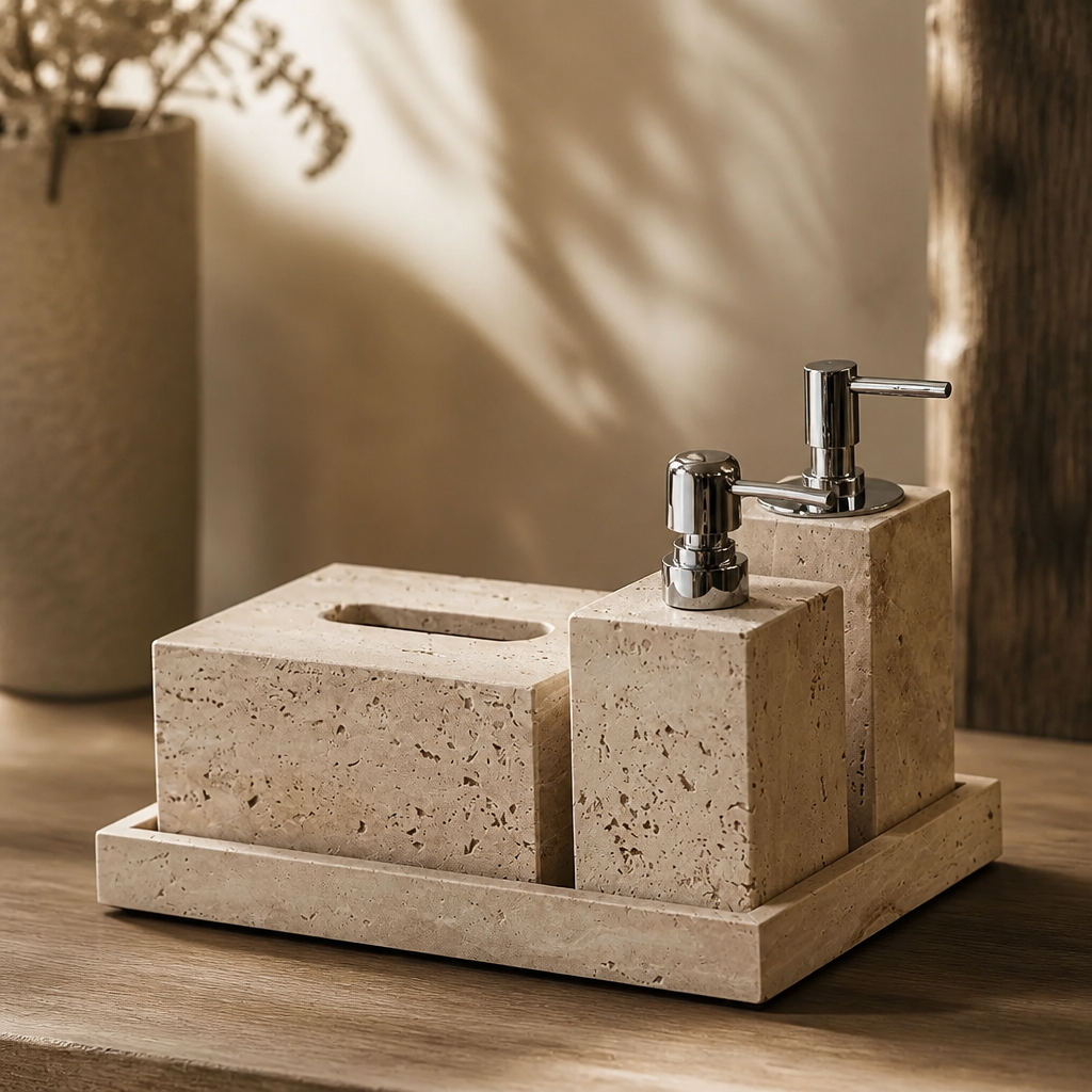 Wabi-Sabi Travertine Bath Set