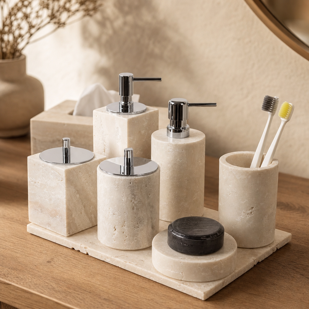 Beige Travertine Vanity Set