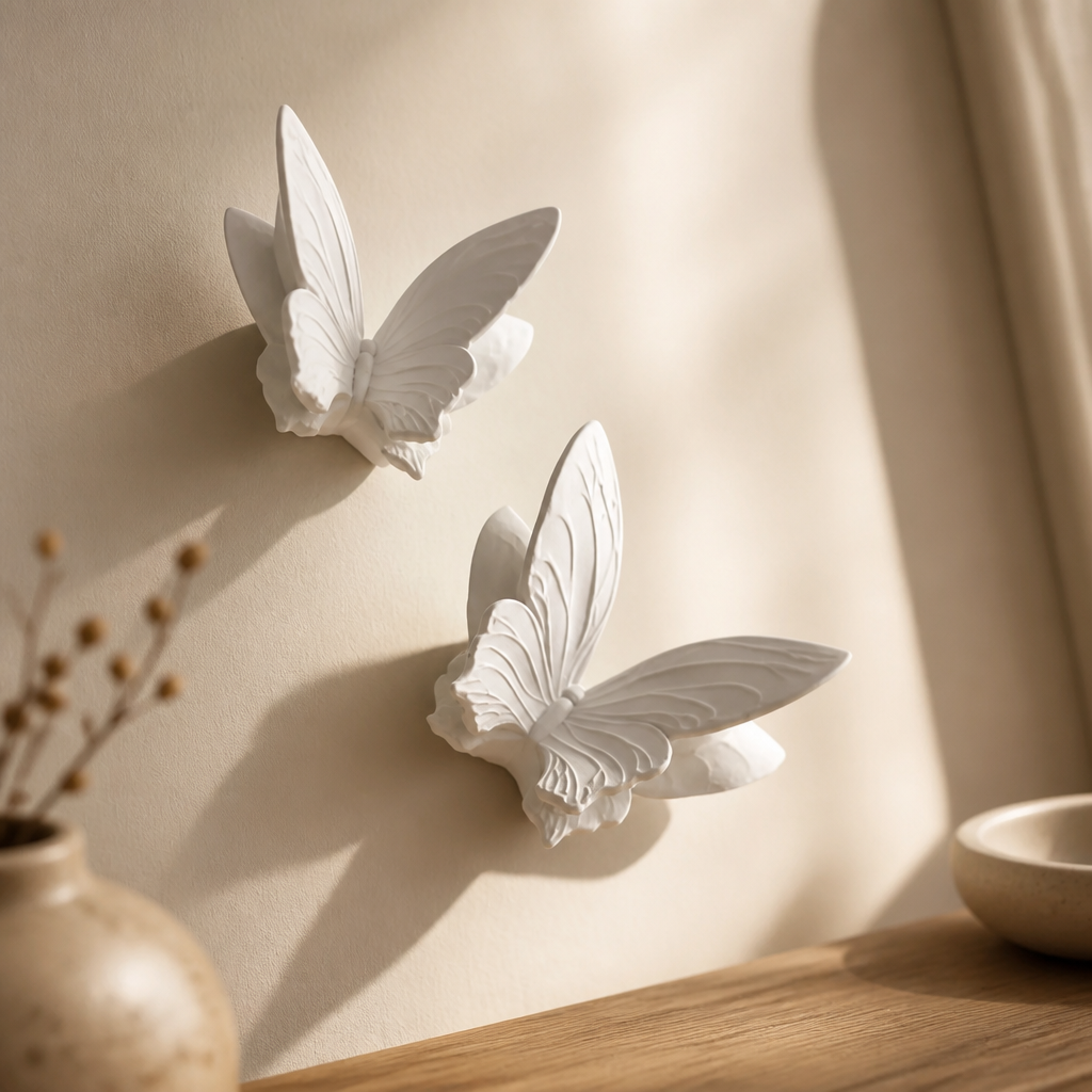 Set of 2 Boho White Butterfly Wall Art