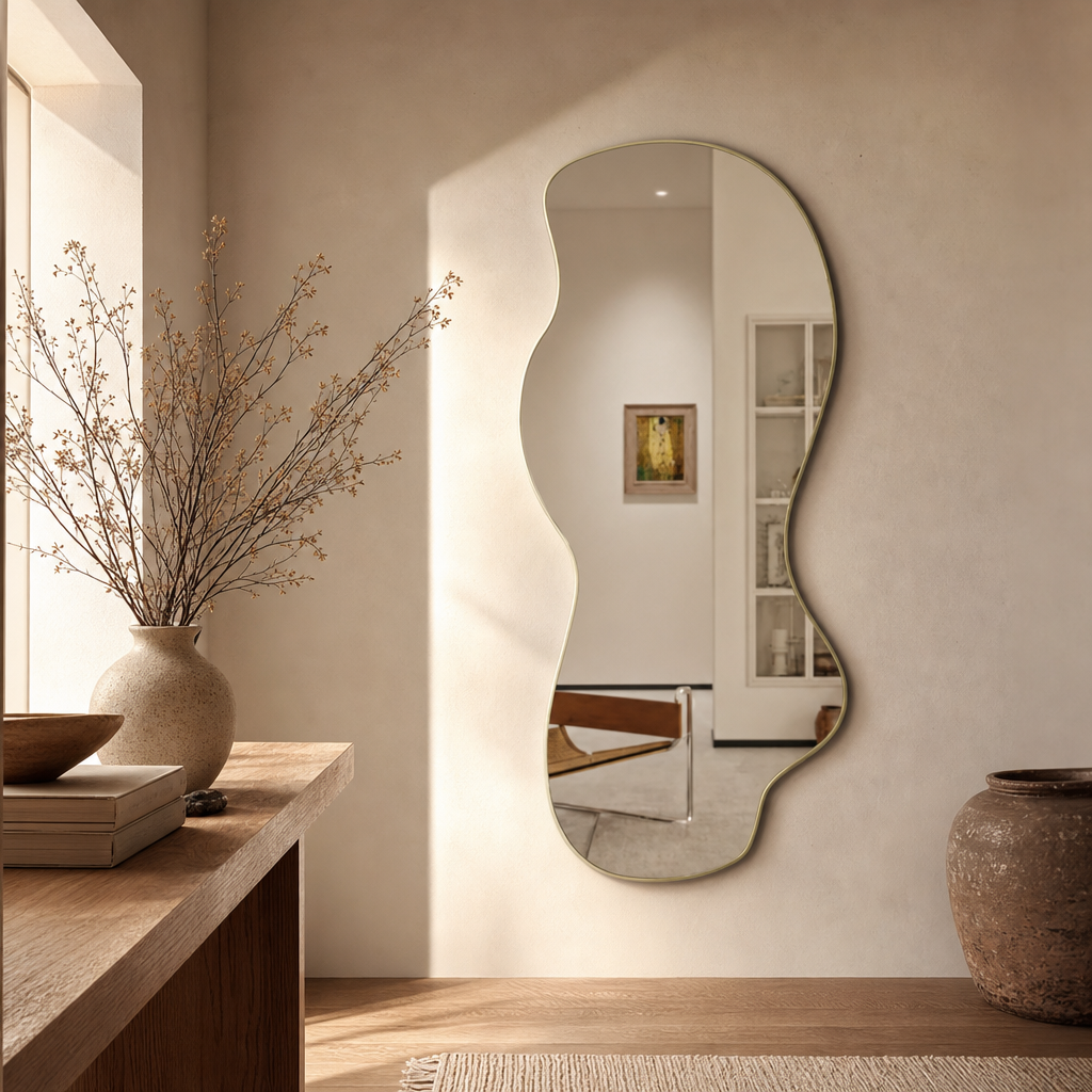 Modern Asymmetrical Gold Wall Mirror