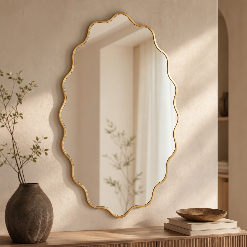 Modern Asymmetrical Gold Wall Mirror