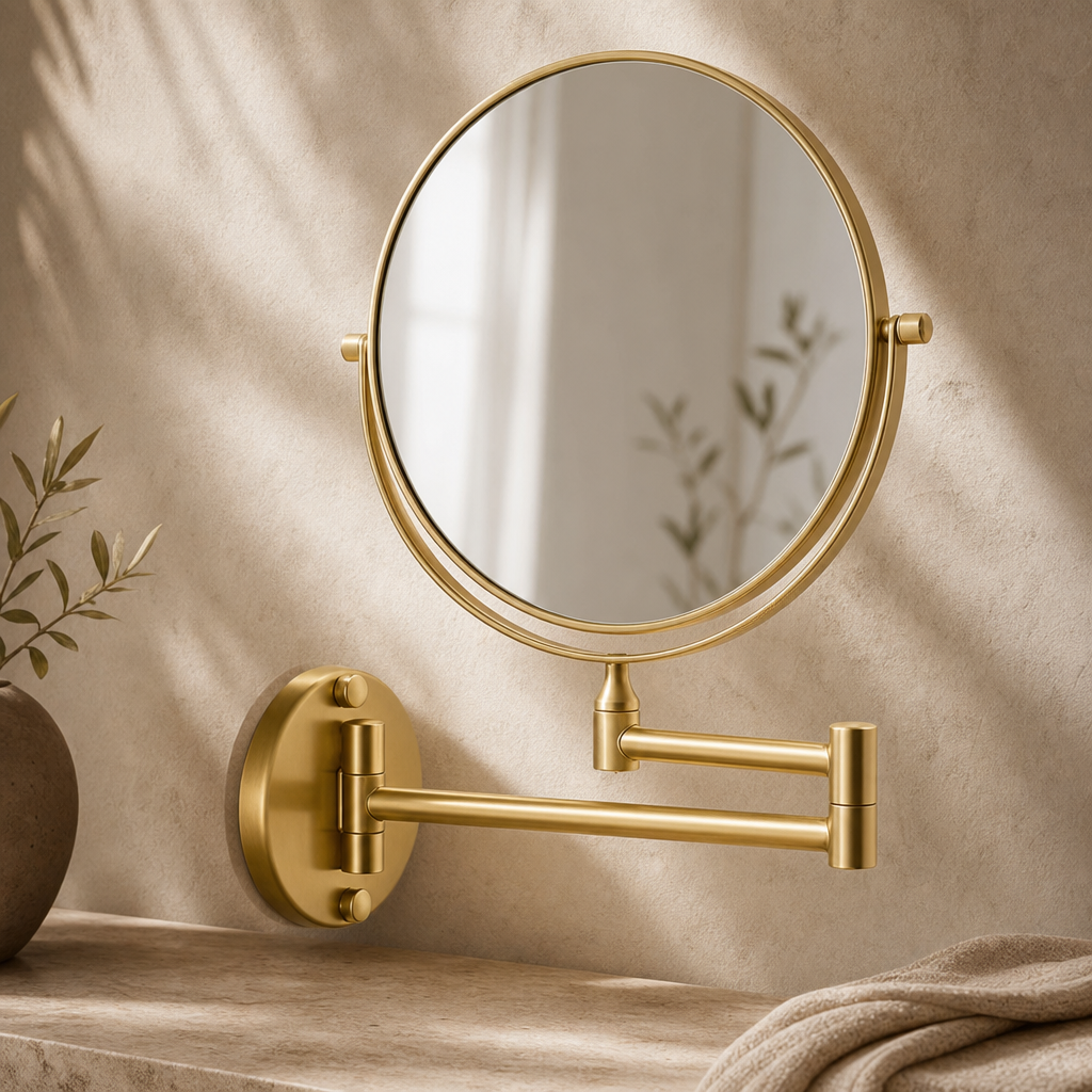 Modern Round Gold Magnifying Vanity Mirror