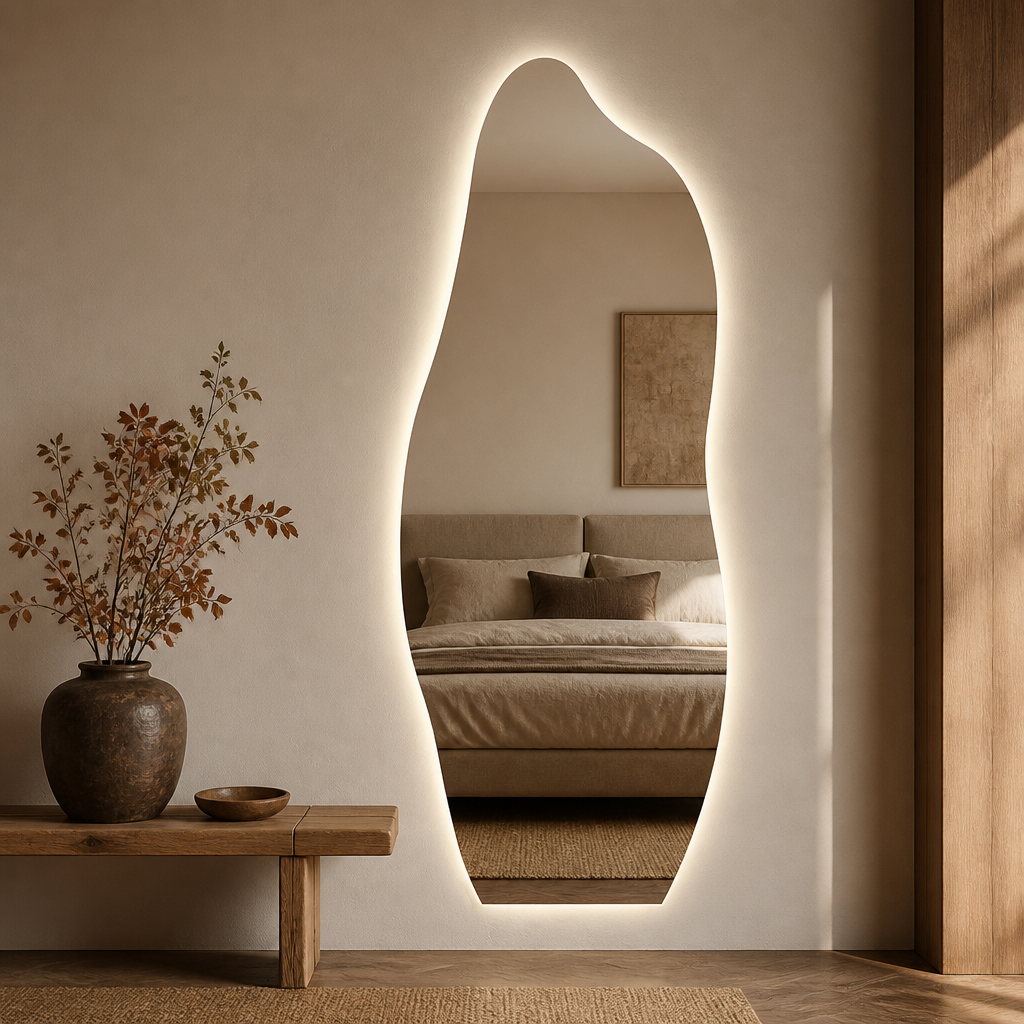 Modern Asymmetrical Sage Green Full-Length Wall Mirror