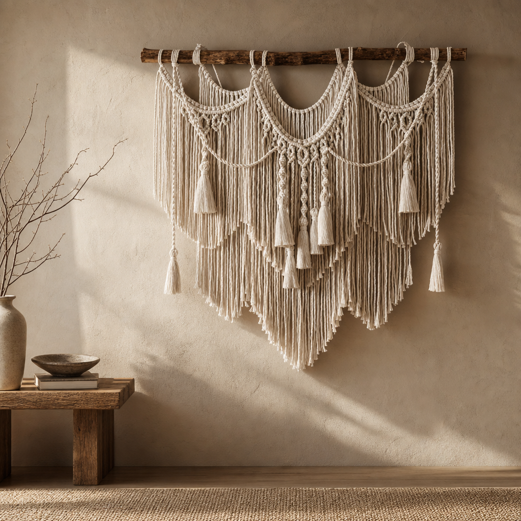 Boho Round Beige Macrame Wall Hanging