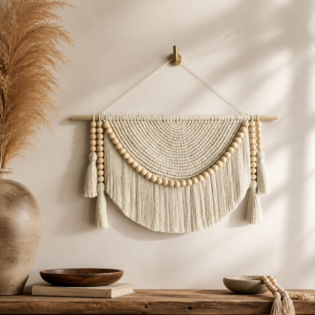 Modern Oval Cream Macrame Wall Hanging