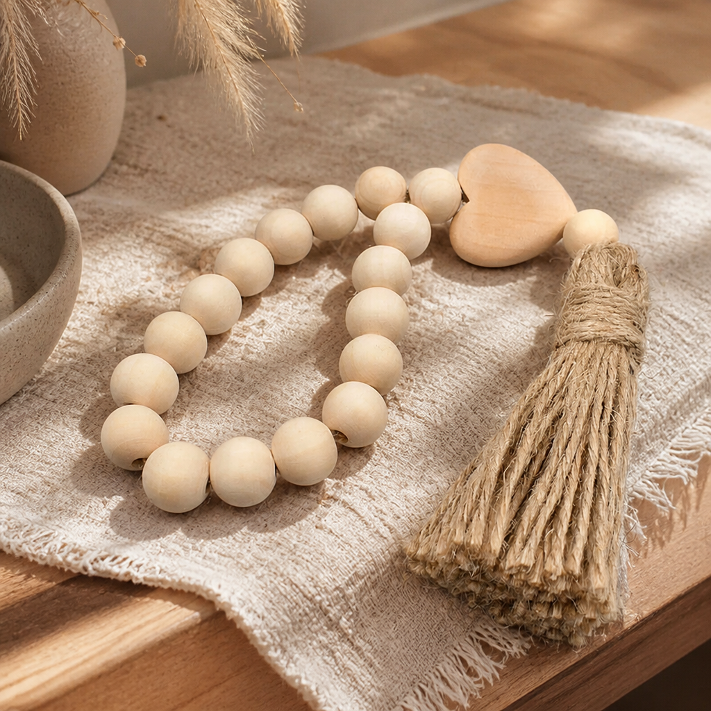 Boho Natural Wood Bead Garland