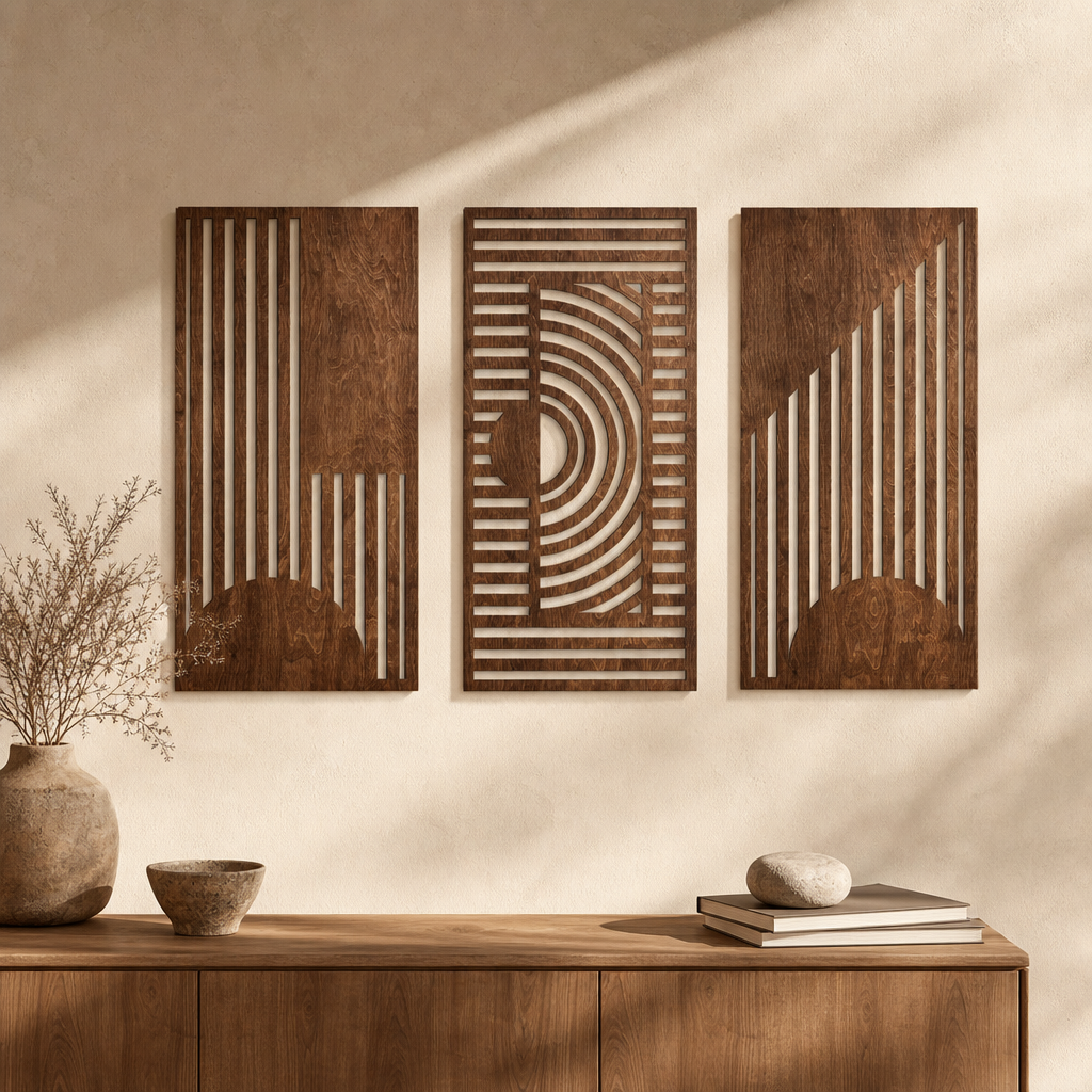Set of 3 Boho Geometric Wood Wall Art