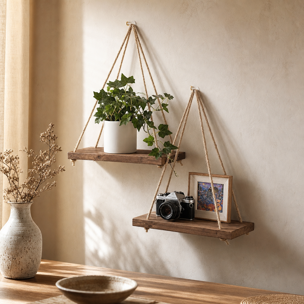 Boho Oval Beige Floating Wall Shelf