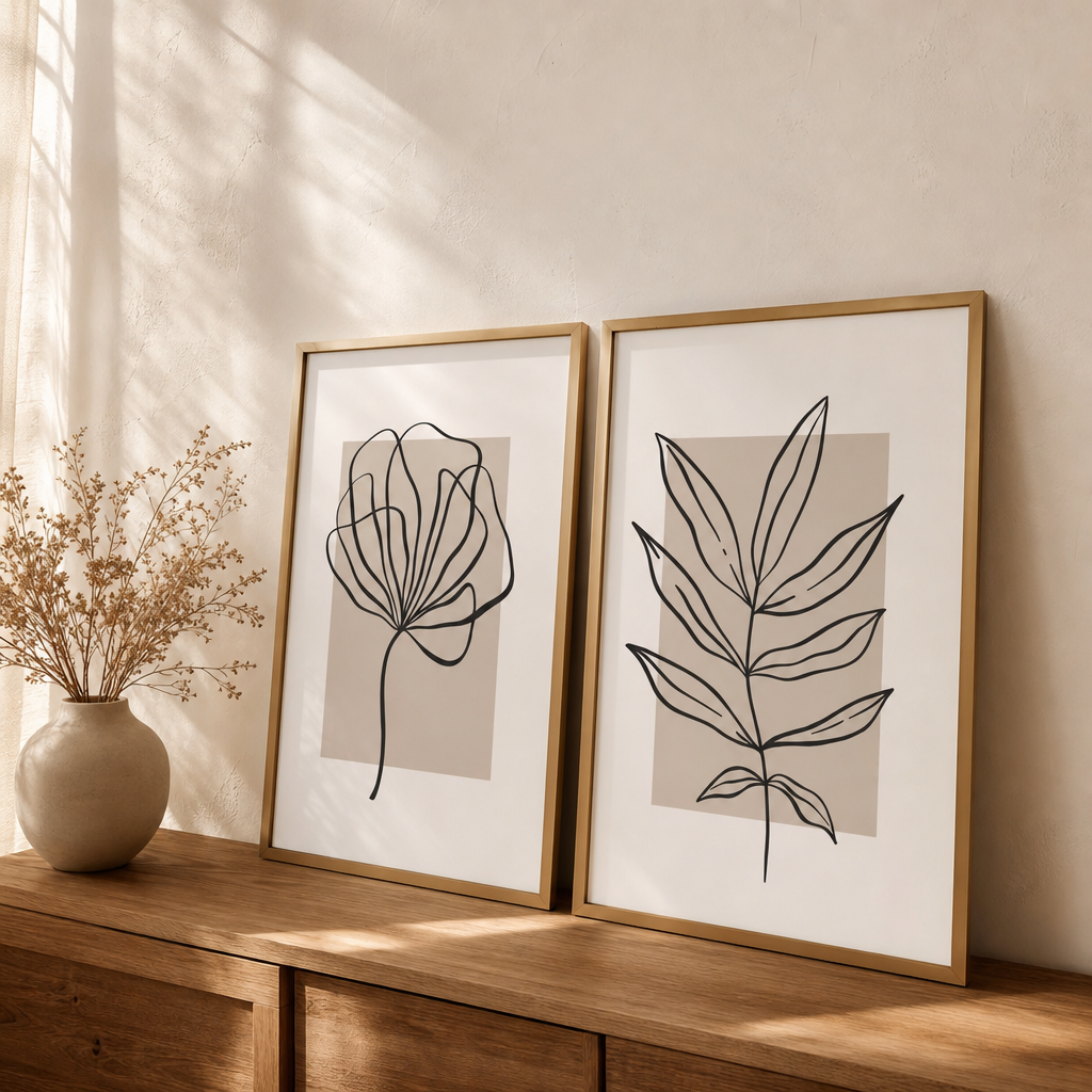 Set of 2 Modern Rectangular Beige Canvas Wall Art