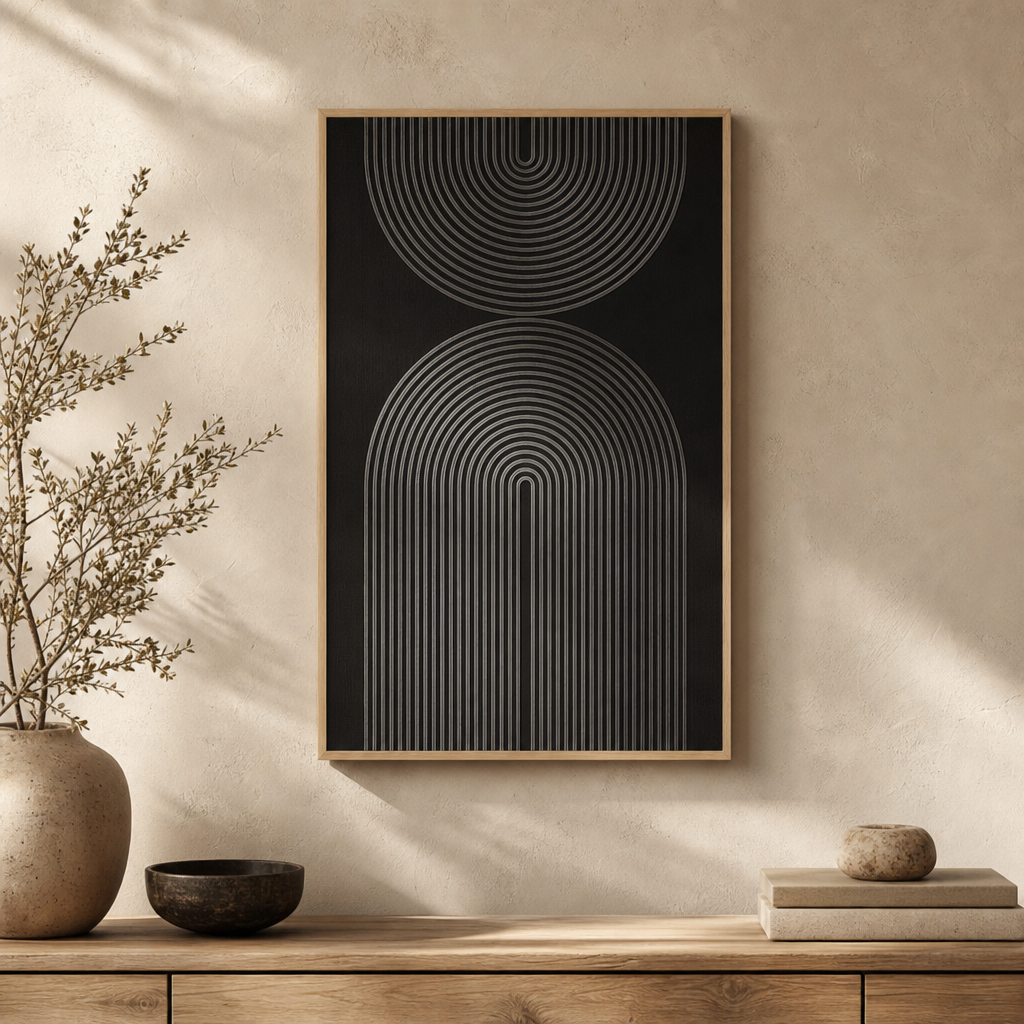 Set of 3 Boho Black Canvas Wall Art
