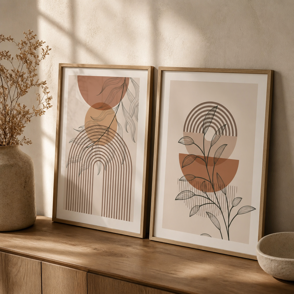 Set of 2 Japandi Arched White Canvas Wall Art